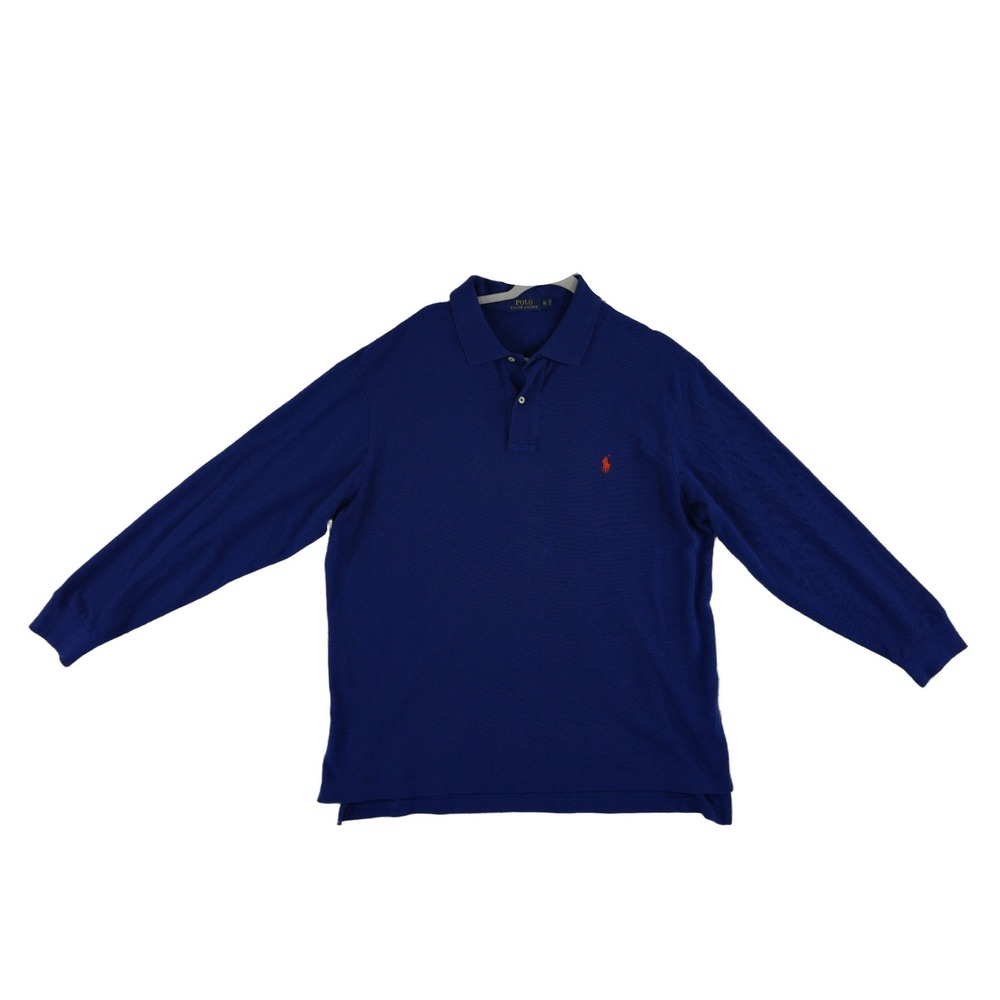 Polo Ralph Lauren Polo Shirt Men's Size XLT Blue Long Sleeve Tall Mesh Orange